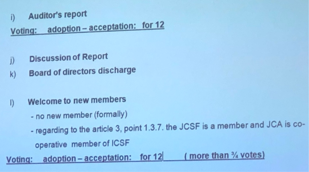 JCSFはICSFの正会員として承認されました